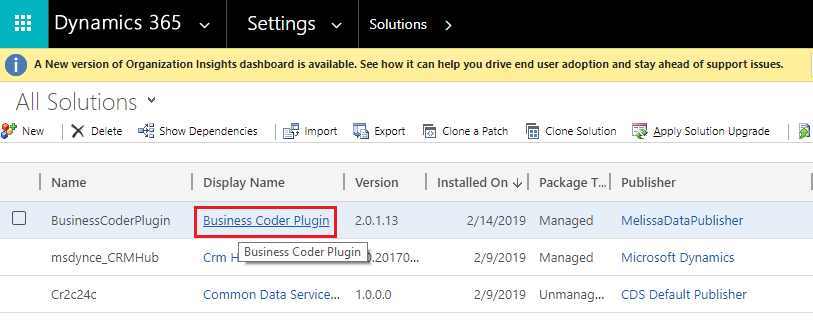 Click the Business Coder Plugin under Display Name