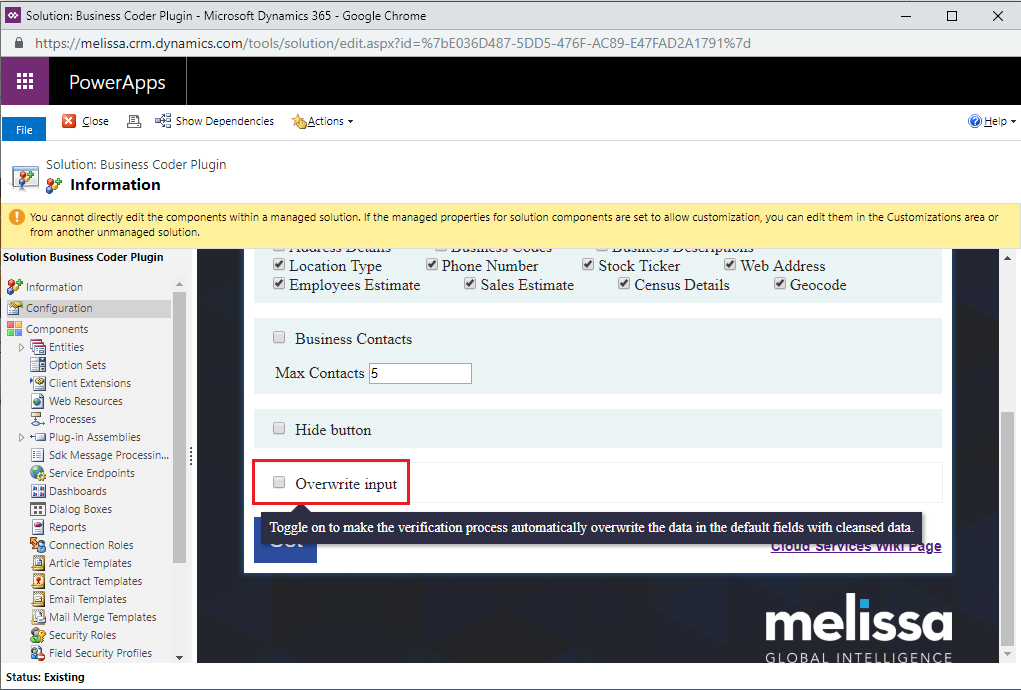 Choose Overwrite Input