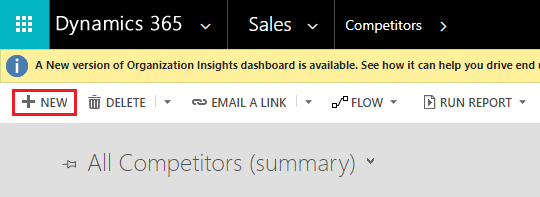 Click New to create a new Competitor