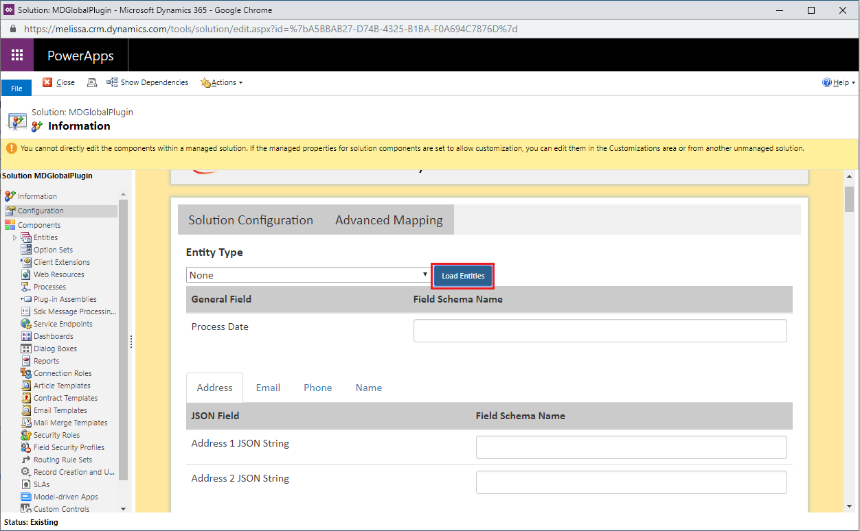 Click Load Entities