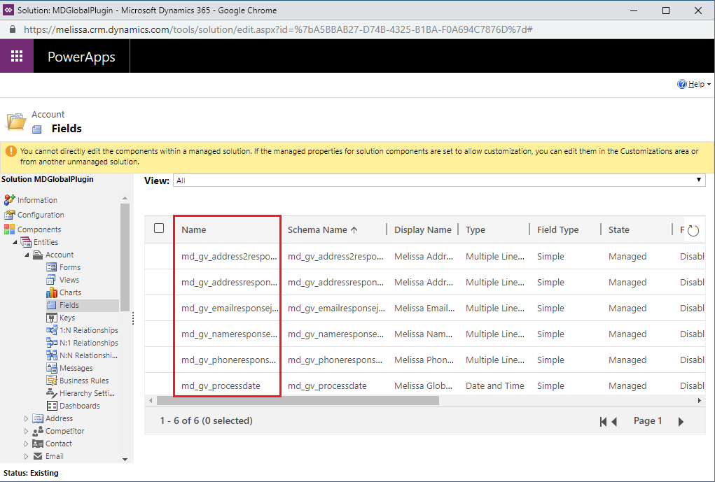 View entity field names