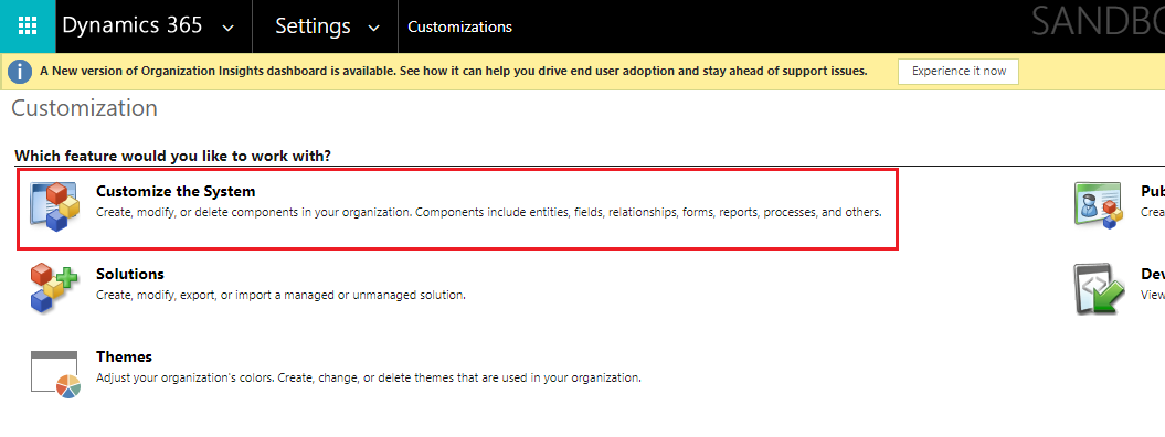 Click Customize the System