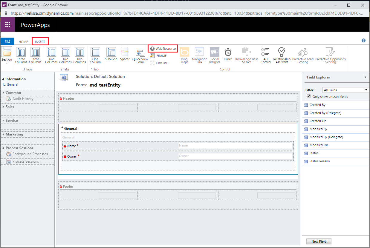 Click Web Resource button