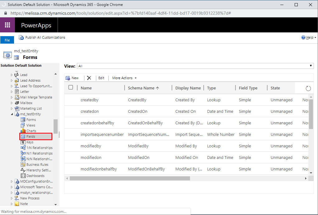 Click New in Fields tab