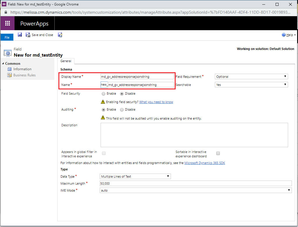 Enter Name and Display Name fields
