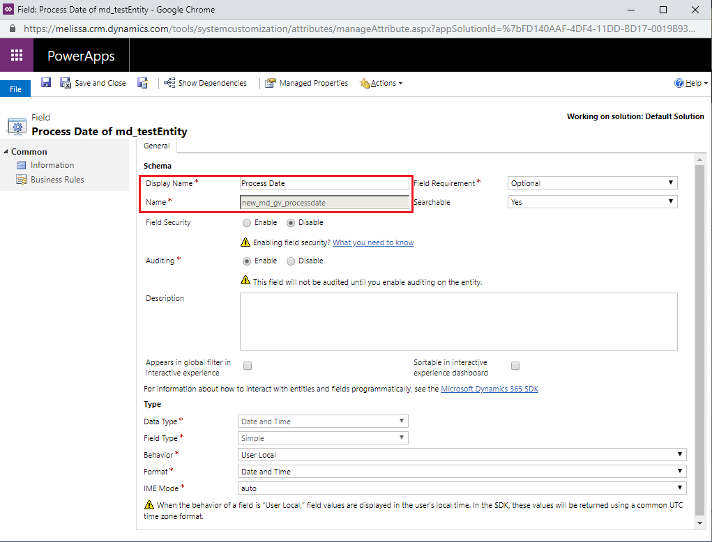 Change Name and Display Name fields