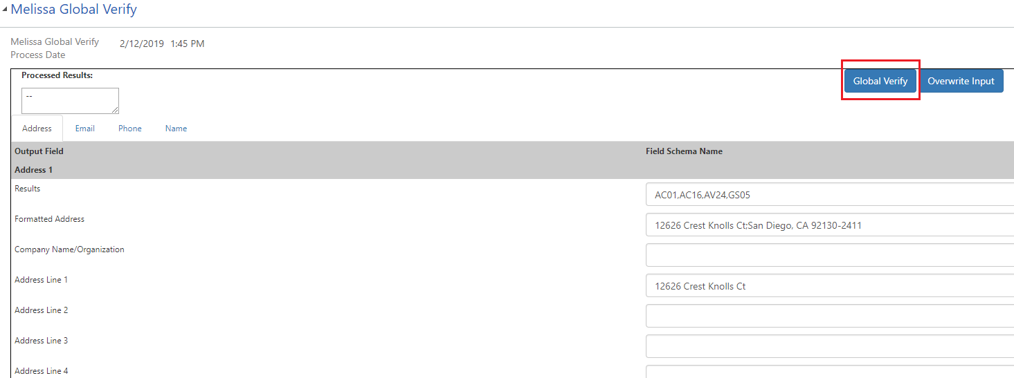 Click the Global Verify button