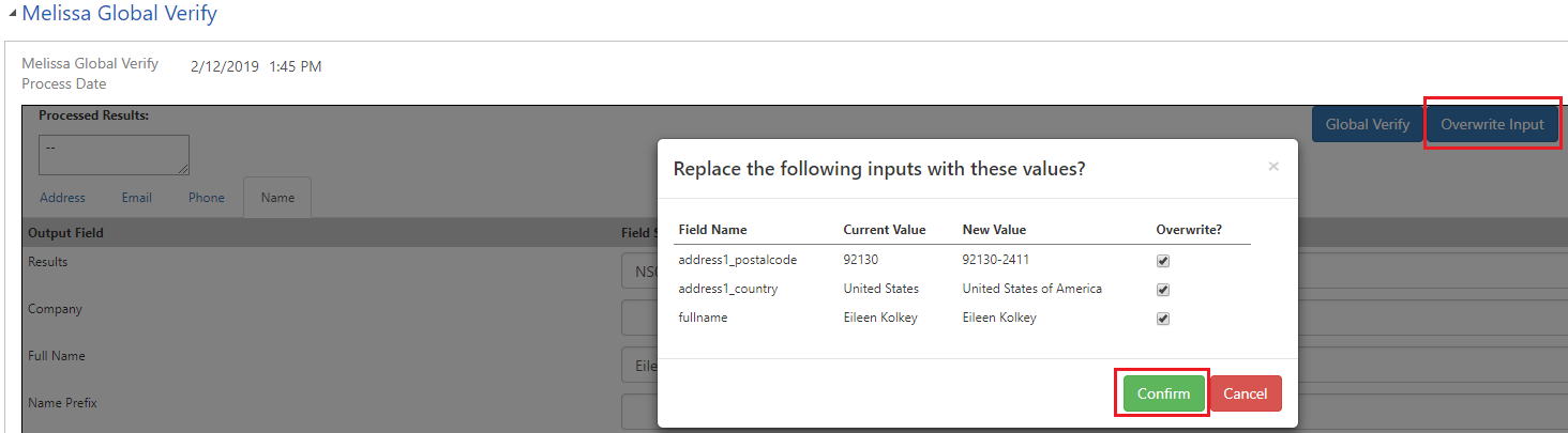 Click Overwrite Input then Confirm