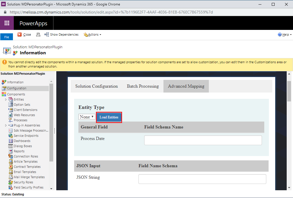 Click Load Entities