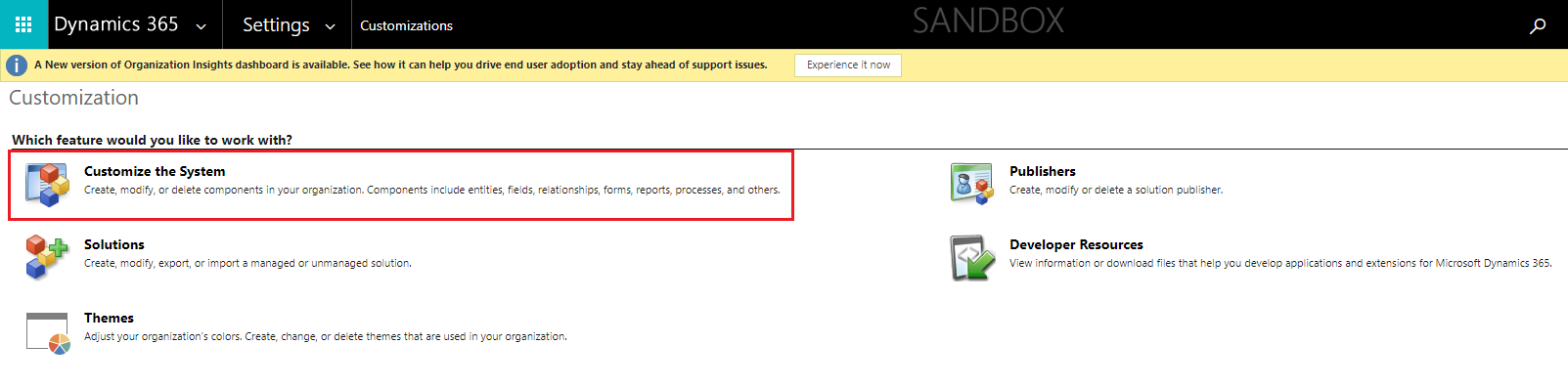 Click Customize the System
