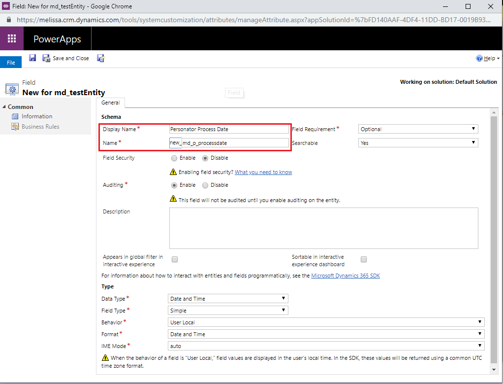 Change Name and Display Name fields