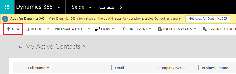 Click New to create a new Contact